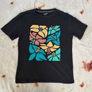 Old Navy Charcoal Tee with Vibrant Floral Design